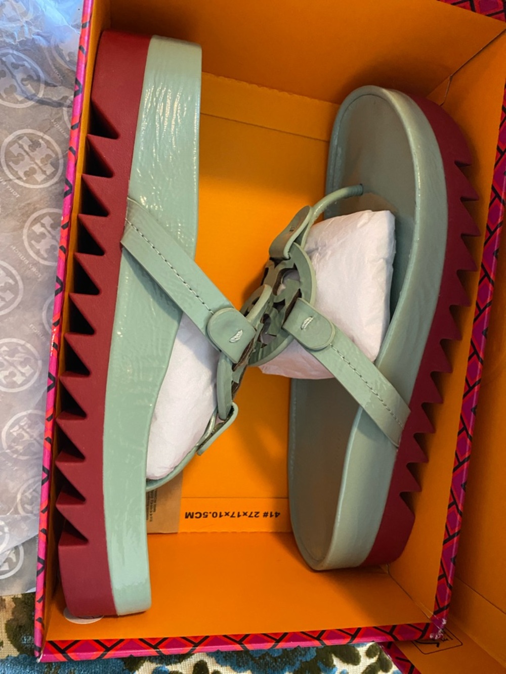 Tory Burch Miller Cloud Sandals – Sea Wind/Red (7.5